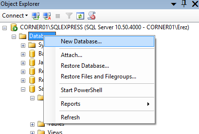 Add New Database SQL Server 2008